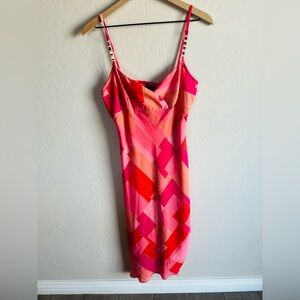 VTG My Michelle Pink Orange Colorblock Midi Dress 13/14 Edgy Y2K Electric Grunge